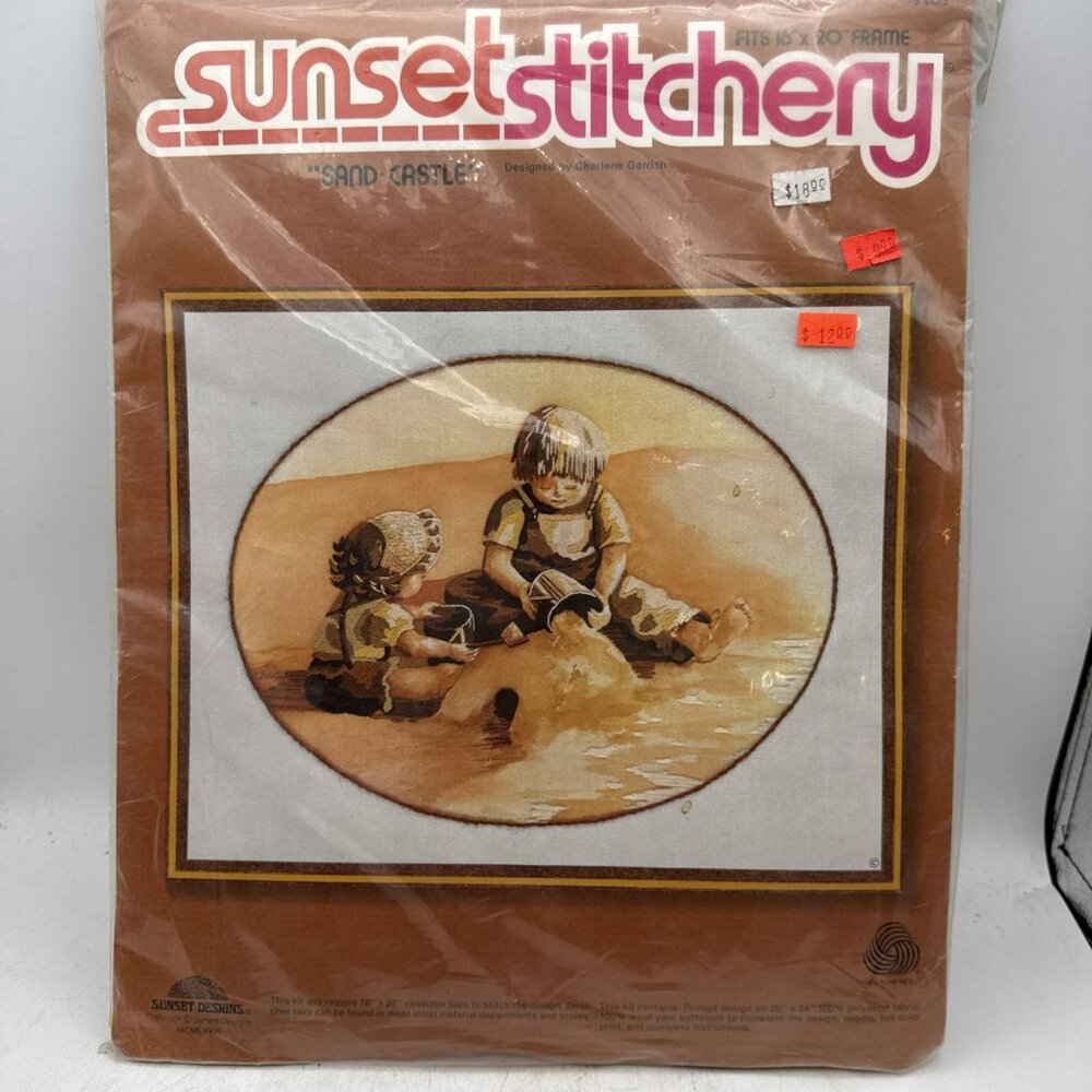 Vintage Sunset Stitchery 1976 #2205 Sand Castle Crewel  Embroidery Kit-Sealed